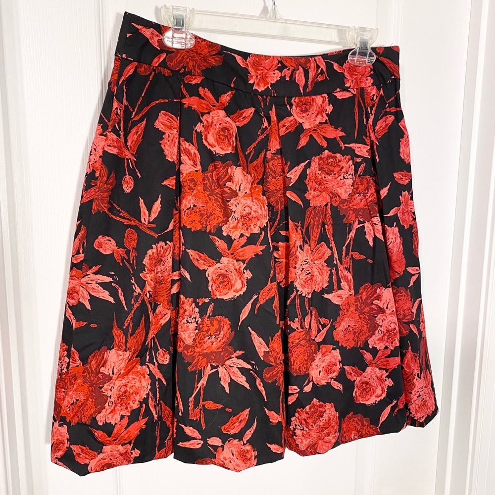Y2K NY&Co Bubble Skirt Floral Pleated Red Black Cotton Size 8